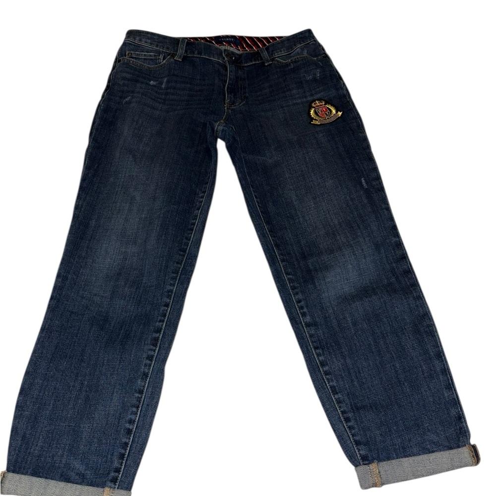 Talbots Girlfriend Jeans Size 6 Blue Stretch Denim Cuffed Ankle Embroidered
